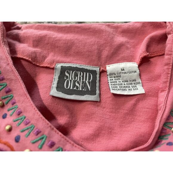 sigrid olsen embroidered cotton pink Shirt Blouse womens medium Vintage - Picture 3 of 4